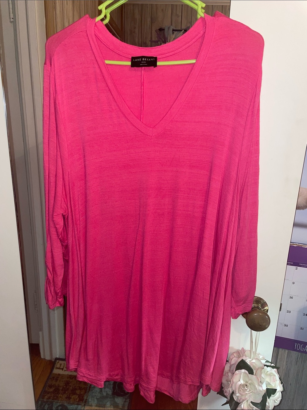 Lane Bryant V-Neck Long Sleeve Tunic - Bright Pink
